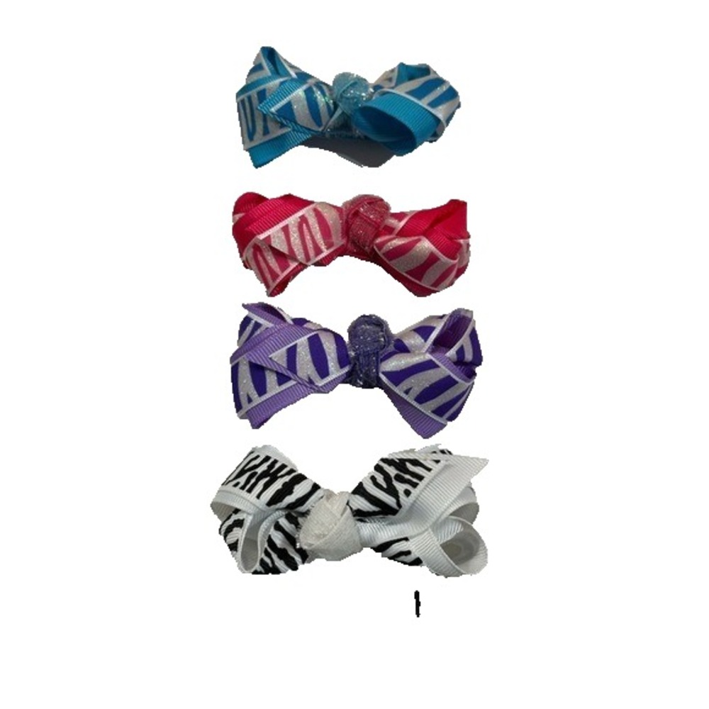 NEW Hair Accessories set of 4 bow‎ clips colorful zebra stripes